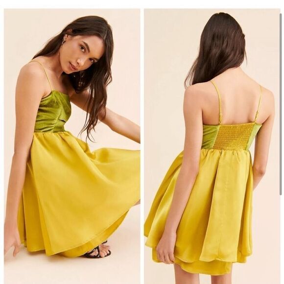 NWT DU PARADIS X ANTHROPOLOGIE yellow & green Mixed Media Mini Dress size small - Picture 2 of 9